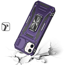 For iPhone 12/12 Pro Case Sliding Lens with Magnetic Ring Stand + Tempered Glass