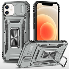 For iPhone 12/12 Pro Case Sliding Lens with Magnetic Ring Stand + Tempered Glass