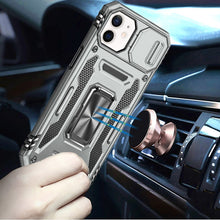 For iPhone 12/12 Pro Case Sliding Lens with Magnetic Ring Stand + Tempered Glass