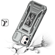 For iPhone 12/12 Pro Case Sliding Lens with Magnetic Ring Stand + Tempered Glass