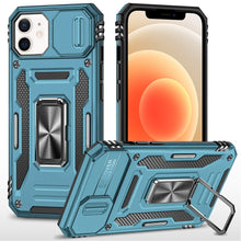 For iPhone 12/12 Pro Case Sliding Lens with Magnetic Ring Stand + Tempered Glass