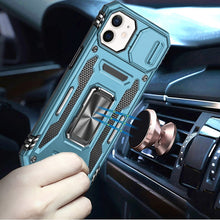 For iPhone 12/12 Pro Case Sliding Lens with Magnetic Ring Stand + Tempered Glass