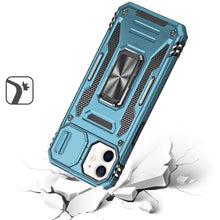 For iPhone 12/12 Pro Case Sliding Lens with Magnetic Ring Stand + Tempered Glass