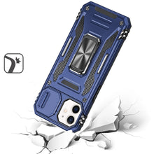 For iPhone 12/12 Pro Case Sliding Lens with Magnetic Ring Stand + Tempered Glass