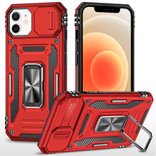 For iPhone 12/12 Pro Case Sliding Lens with Magnetic Ring Stand + Tempered Glass