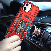 For iPhone 12/12 Pro Case Sliding Lens with Magnetic Ring Stand + Tempered Glass