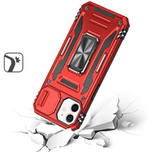 For iPhone 12/12 Pro Case Sliding Lens with Magnetic Ring Stand + Tempered Glass