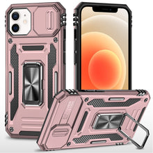 For iPhone 12/12 Pro Case Sliding Lens with Magnetic Ring Stand + Tempered Glass