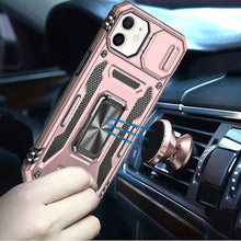 For iPhone 12/12 Pro Case Sliding Lens with Magnetic Ring Stand + Tempered Glass