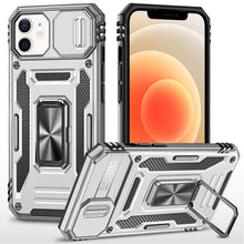 For iPhone 12/12 Pro Case Sliding Lens with Magnetic Ring Stand + Tempered Glass