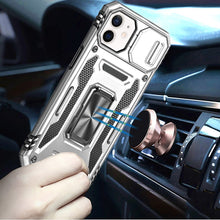 For iPhone 12/12 Pro Case Sliding Lens with Magnetic Ring Stand + Tempered Glass