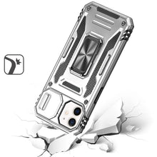 For iPhone 12/12 Pro Case Sliding Lens with Magnetic Ring Stand + Tempered Glass