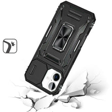 For iPhone 16 6.1inch Case Slide Lens Cover Magnetic Ring Stand + Tempered Glass