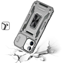 For iPhone 16 6.1inch Case Slide Lens Cover Magnetic Ring Stand + Tempered Glass