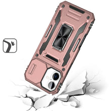 For iPhone 16 6.1inch Case Slide Lens Cover Magnetic Ring Stand + Tempered Glass