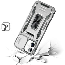 For iPhone 16 6.1inch Case Slide Lens Cover Magnetic Ring Stand + Tempered Glass