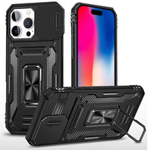 For iPhone 16 Pro 6.3in Case Slide Lens Cover Magnetic Ringstand +Tempered Glass