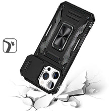 For iPhone 16 Pro 6.3in Case Slide Lens Cover Magnetic Ringstand +Tempered Glass