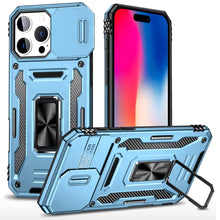 For iPhone 16 Pro 6.3in Case Slide Lens Cover Magnetic Ringstand +Tempered Glass