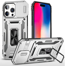 For iPhone 16 Pro 6.3in Case Slide Lens Cover Magnetic Ringstand +Tempered Glass