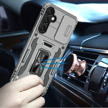 For Samsung S25/S24 Case Slide Lens Cover Magnetic Ring Stand + Tempered Glass