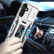 For Samsung S25/S24 Case Slide Lens Cover Magnetic Ring Stand + Tempered Glass