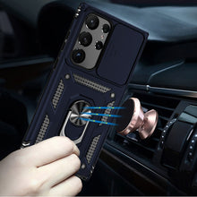 For Samsung S25 Ultra Case Shockproof Ring Stand w/ Lens Cover + Tempered Glass