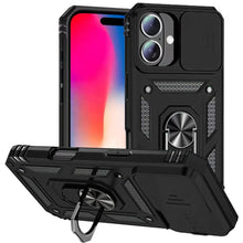 For iPhone 16 6.1inch Case Shockproof Cover Ringstand Lens Cover +Tempered Glass