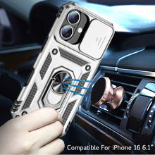 For iPhone 16 6.1inch Case Shockproof Cover Ringstand Lens Cover +Tempered Glass