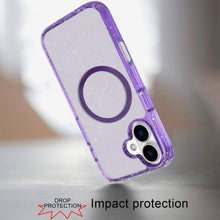 For iPhone 16 Plus 6.7in Case Magnetic Circle Shockproof Glitter +Tempered Glass