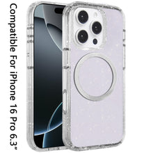For iPhone 16 Pro 6.3in Case Magnetic Circle Shockproof Glitter + Tempered Glass