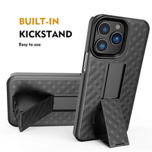 For iPhone 15 Case Textured 3in1 Belt-Clip Holster Kickstand + 2 Tempered Glass