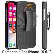 For iPhone 16 6.1inch Case 3in1 Belt-Clip Holster Stand Cover + Tempered Glass