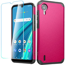 For Cricket Debut S2, At&t Calypso 4 Tough Hybrid Case Cover + Tempered Glass