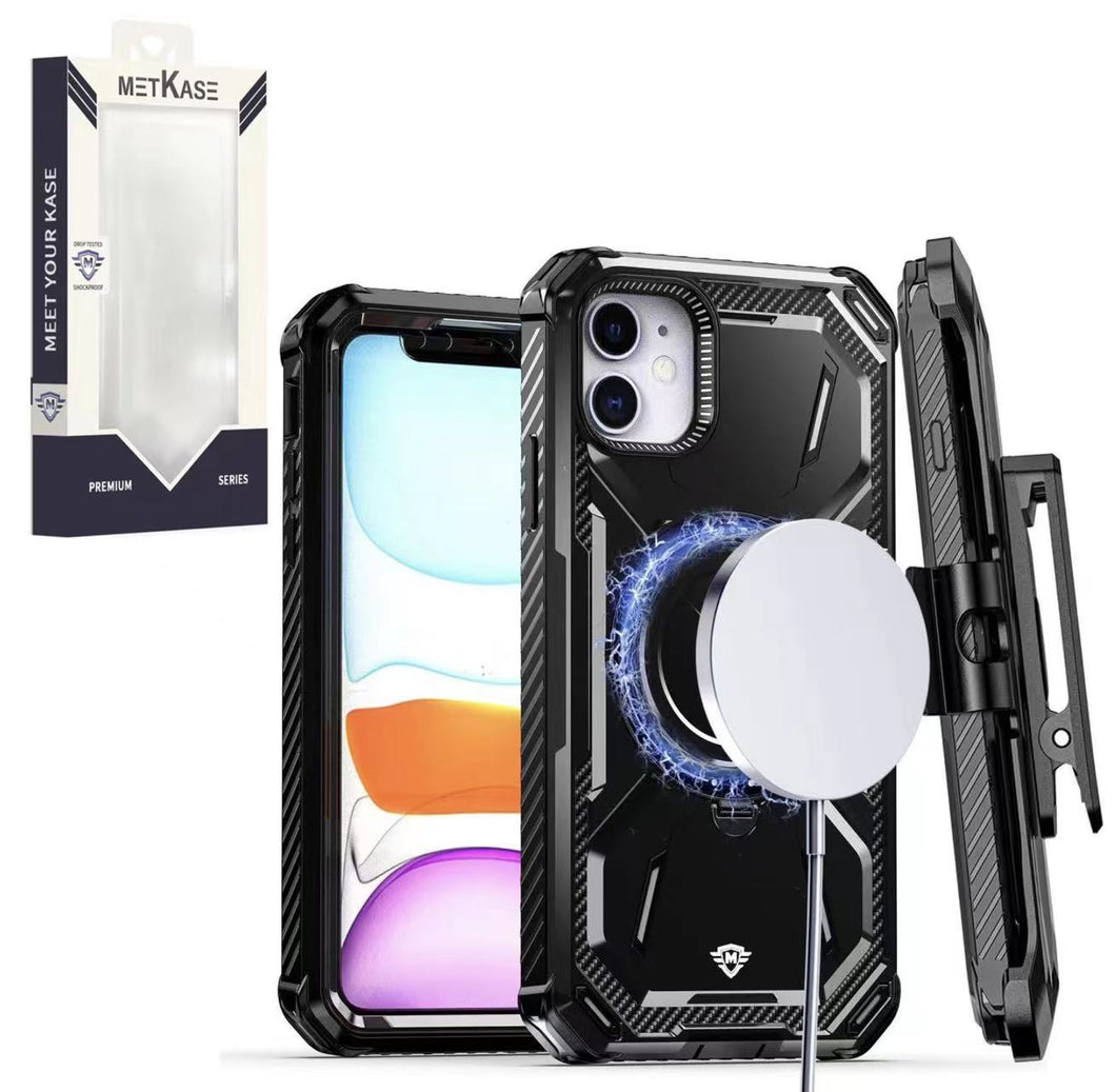 For iPhone 11 6.1 in. Case Holster Heavy-Duty Magnetic Circle + Tempered Glass