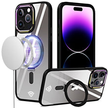 For iPhone 11 6.1 in. Case Alloy Magnetic Circle Stand Chromed + Tempered Glass