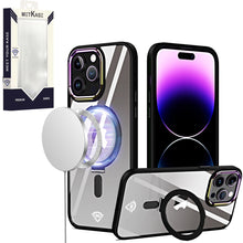 For iPhone 11 6.1 in. Case Alloy Magnetic Circle Stand Chromed + Tempered Glass