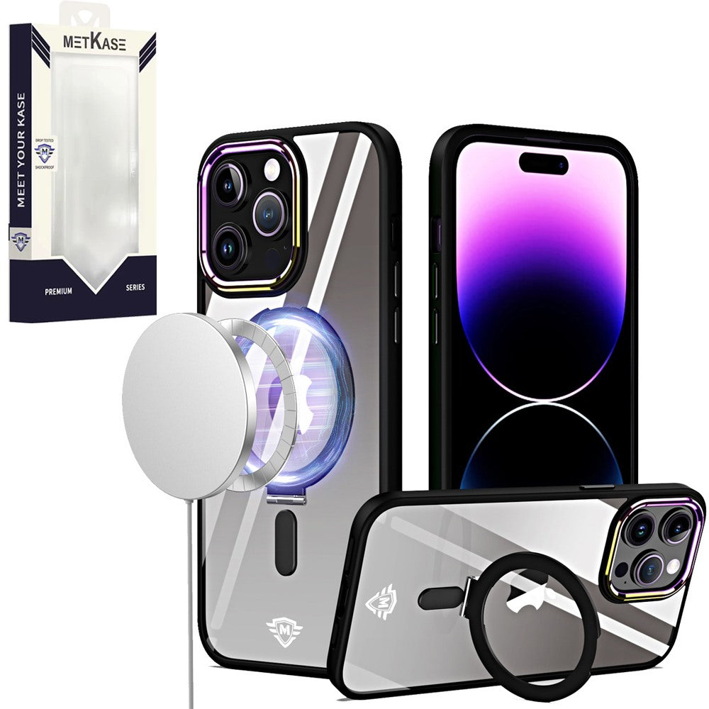 For iPhone 12/12 Pro Case Alloy Magnetic Charging Ring Chromed + Tempered Glass