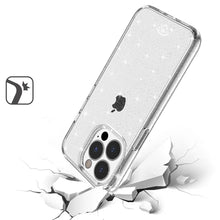 For iPhone 11 6.1 in. Case Glitter Translucent Protective Cover + Tempered Glass