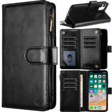 For iPhone 11 6.1 in. Case Luxury Vegan Leather Wallet Zipper + Tempered Glass
