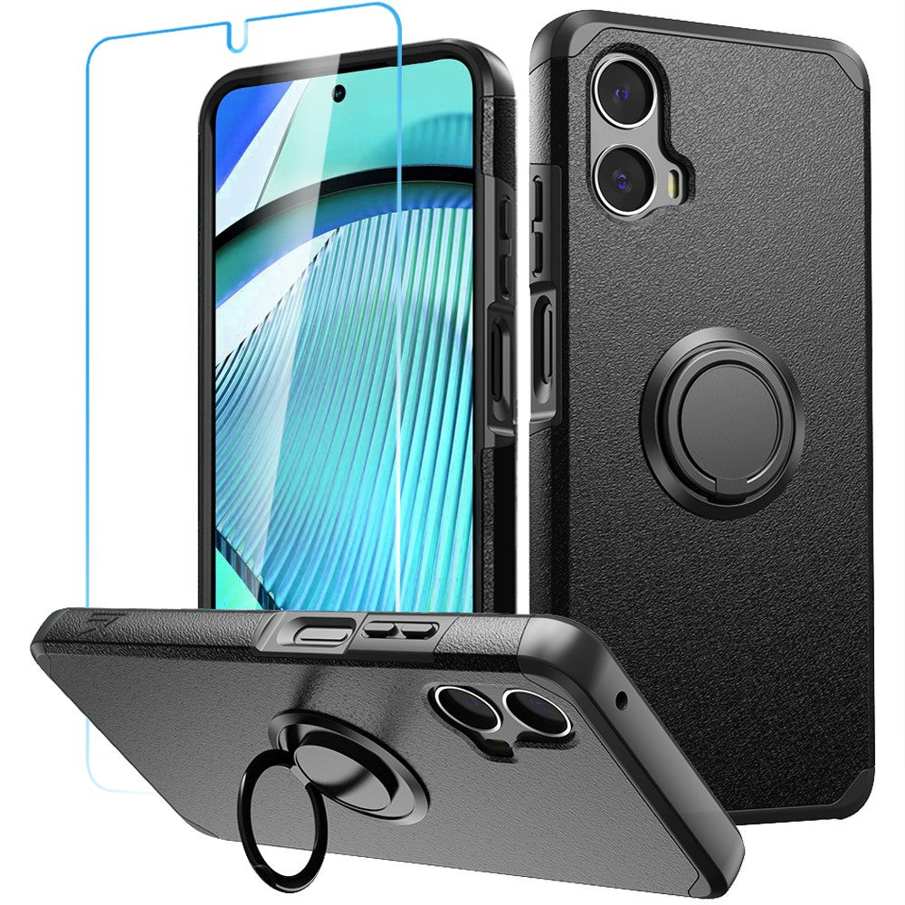 For Moto G Power 5G 2024 Case Cover Tough Slim Hybrid Ring Stand +Tempered Glass