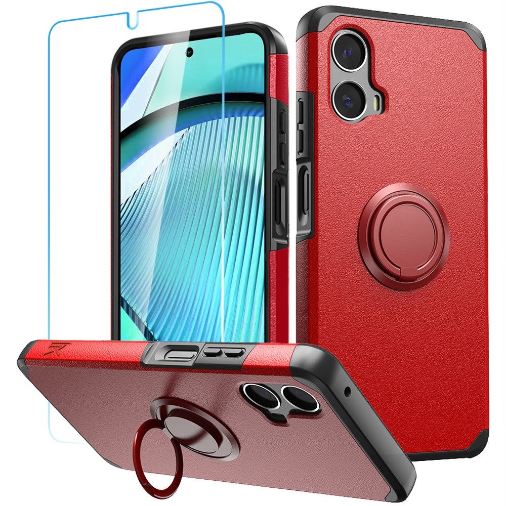 For Moto G Power 5G 2024 Case Cover Tough Slim Hybrid Ring Stand +Tempered Glass