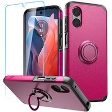 For Moto G Play 2024 Case Cover Tough Slim Hybrid Ring Stand + Tempered Glass