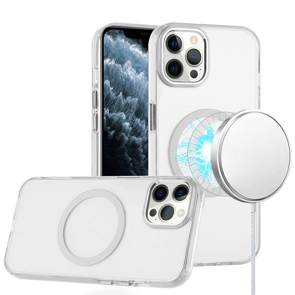 For iPhone 11 Pro Max Case Trans-Clear Metal Buttons Phone Cover +Tempered Glass