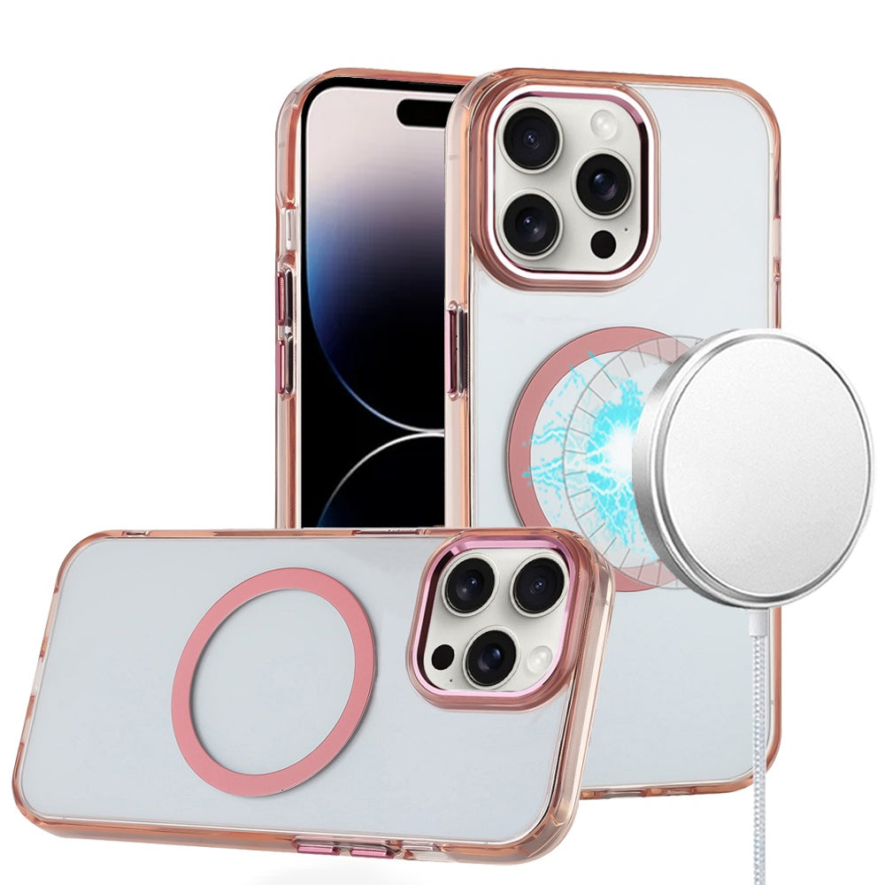 For iPhone 14 PRO MAX 6.7 in. Case Trans-Clear Metal Buttons Magnetic Circle