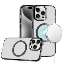 For iPhone 15 Pro Max Case Magnetic Circle Trans-Clear Acrylic +2 Tempered Glass