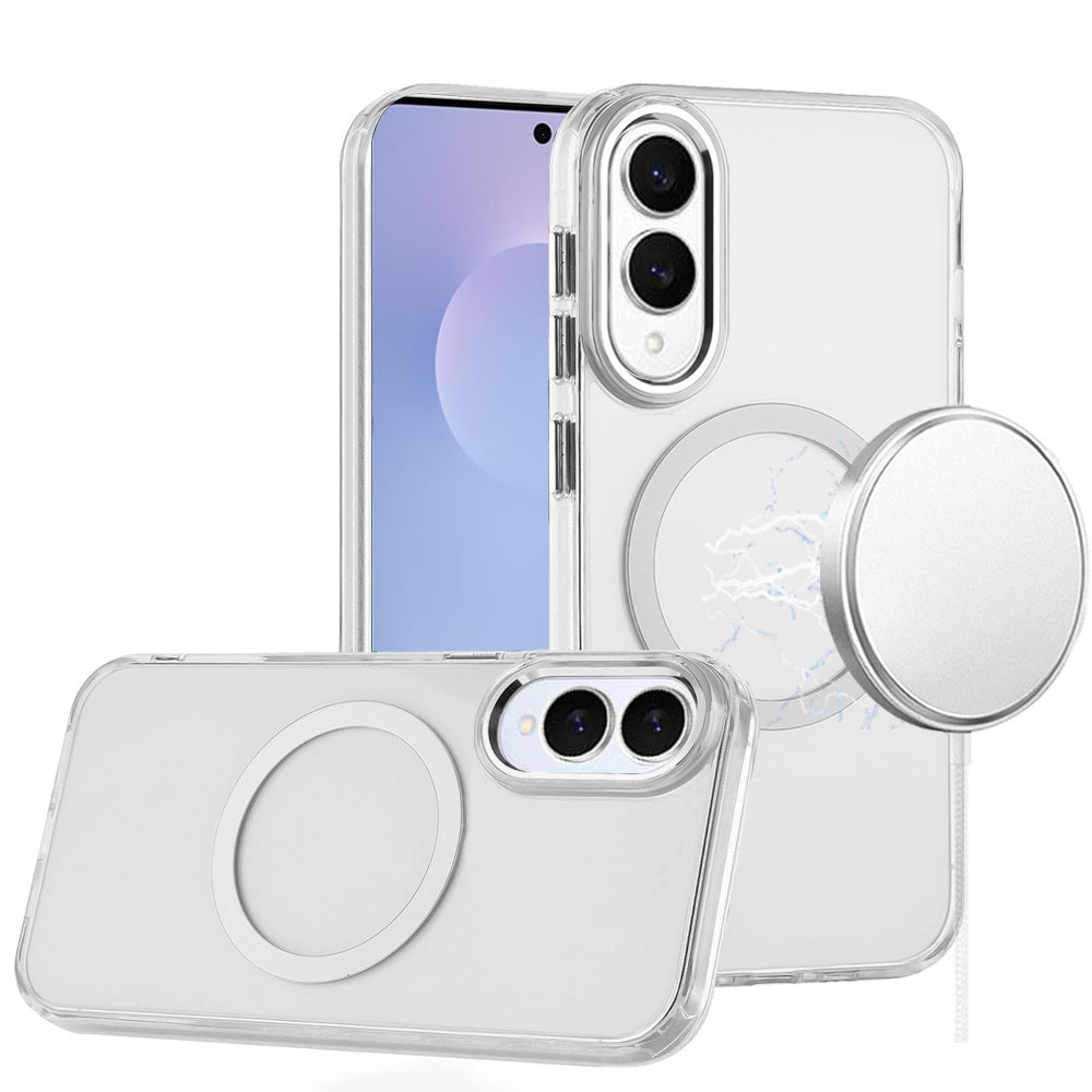 For Samsung S25 Edge Case Trans-Clear Metal Buttons Phone Cover + Tempered Glass