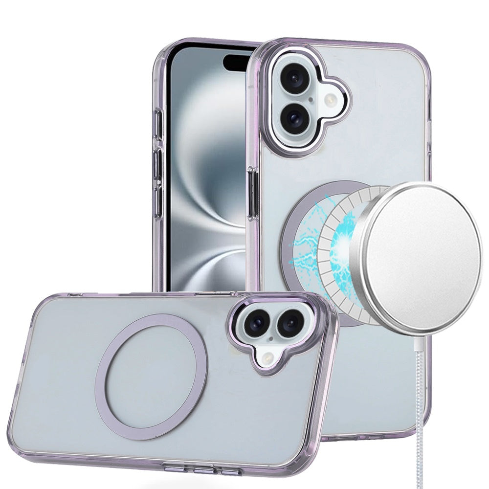 For iPhone 16 Plus 6.7in Case Trans-Clear Metal Buttons Acrylic + Tempered Glass