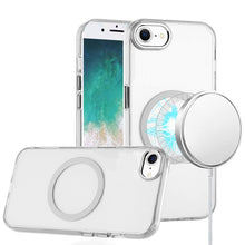 For iPhone 16e Case Magnetic Circle Trans-Clear Metal Buttons + Tempered Glass