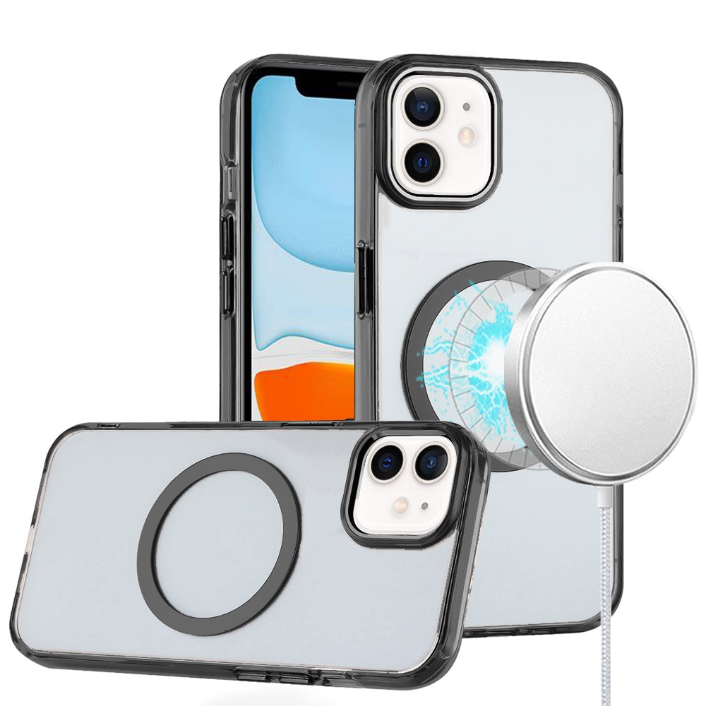 For iPhone 11 6.1 in. Case Trans-Clear Metal Buttons Phone Cover +Tempered Glass